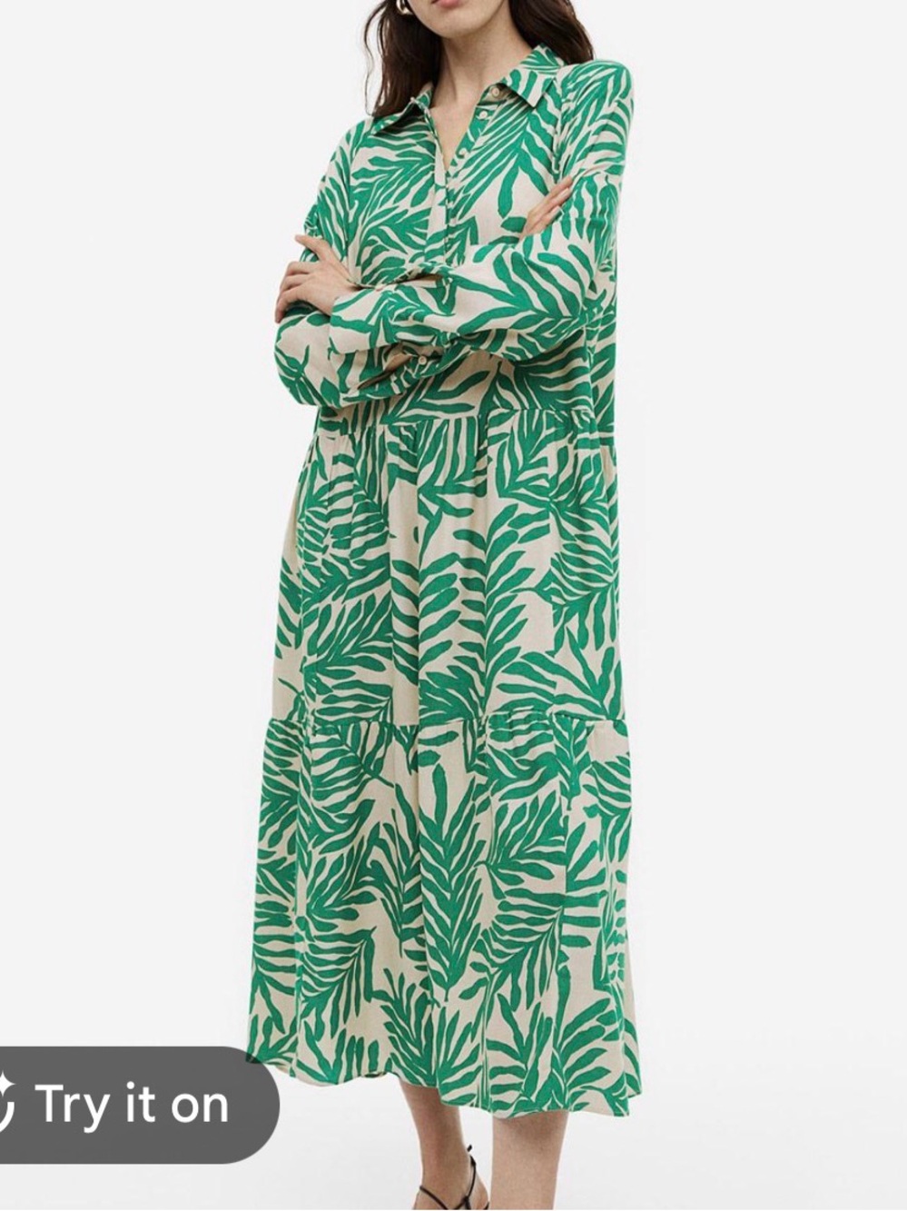 Tropical Resort H&M Visco Leaf Print Cottage Maxi Dress XS loose fit